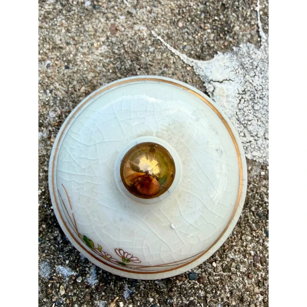 Vtg Japanese Satsuma Peacock Ginger Jar Crackle Glaze Gold Gilt D-Li Japan 7.5